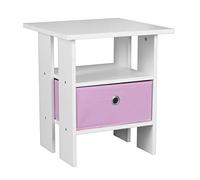 3 Tier White Wooden Modern Side End Table With Colourful Drawer (Pink)