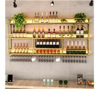3-Tier Wine Rack Wall Mounted with LED Light, Moder Metal Bar Unit Floating Shelf with Wine Glass Holder, Wine Bottle Display Shelves for Home Bar Kitchen(Size:150x90x25cm/59.1x35.4x9.8in,Color:Gold)