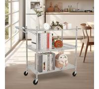 3-Tier Wire Shelving Trolley with Push Handle, Heavy Duty Utility Cart on Locking Casters, 500LBS Per Shelf Chrome Organizer for Kitchen, Office, Garage