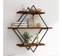 3 Tier Wood Floating Shelves Wall Mounted Rustic Farmhouse Style Industrial Geometry Heavy Duty Hanging Floating Shelf for Bedroom, Storage, Kitchen, Living Room ( Color : Black walnut , Size : 80cm )