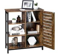 3 Tier Wood/Steel Industrial Rustic Cabinet Bookshelf Display Storage Unit Slatted Door Freestanding Sideboard Shelves Kitchen Living Room Hallway Org Hygrad Built to Survive Brown One Size