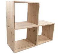 3 TIER Wooden Bookcase Shelving Display Storage Unit | Unpainted Plain Pine Natural Solid Wood | Freestanding Cube Cabinet Organiser Bookshelf Rack | Stacking Floor Standing Shelves