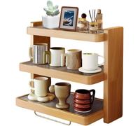 3-Tier Wooden Coffee Bar Organizer, Kitchen Countertop Storage Shelf, Multifunctional Mug Display Rack Space-Saving Cup & Spice Storage Holder for Home Kitchen (Wood Color, 52cm)