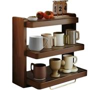 3-Tier Wooden Coffee Bar Organizer, Kitchen Countertop Storage Shelf, Multifunctional Mug Display Rack Space-Saving Cup & Spice Storage Holder for Home Kitchen (Wood Color, 52cm)