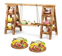 3 Tier Wooden Cupcake Stand, Wooden Serving Tray Set Cake Swing Stand with 2 Pcs Round Tray, Food Display Stand for Cake Snack Bread, Desert Table Display Set for Party, Baby Shower, Wedding