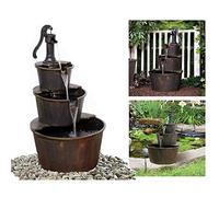 3 Tier Wooden Effect Water Fountain Outdoor Cascading Feature Barrel Garden Deck