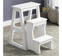 3 Tier Wooden Foldable Step Stool Kitchen Step Ladder for Indoor Storage Shelf Home Folding Ladder Chair (White 3tier)