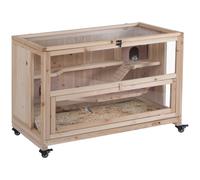 PawHut Wooden Hamster Cage, 3-Tier Roden Small Animals Hutch, 99 x 50 x 69 cm - Natural wood finish - Fir wood, Metal, Organic glass - 1