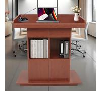 3-Tier Wooden Lectern Stand with Storage, Ideal for Church Pulpits, Classroom Speeches & Conferences, Original Wood Color, 31.5" x 20", Features 2 Drawers