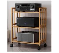 3-Tier Wooden Player Stand - Movable Audio Rack Tower for Living Room & Office, Corner Media Unit, Turntable Holder, Stereo Cabinet, 88cm Height, 55cm Length
