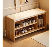 3-Tier Wooden Shoe Bench with Leather Padded Seat Entryway Storage Rack & Hallway nizer Stylish End of Bed Furniture for Living Room & Foyer (39.3" Long)