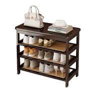 3 Tier Wooden Shoe Rack with Rattan Storage Space Saving Entryway Solid Wood Frame Perfect for Porch & Living Room (Walnut 95cm 4F)