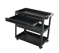 3-Tier Workshop Tool Trolley Cart with Drawer, Steel Garage Storage Cart, Black