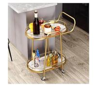 3 Tier Wrought Iron Service Trolley, Nordic Style Dining Car Household Hotel Restaurant Wine Rack Commercial Mobile Tea Marble Slate Bar Cart(White,2 layer)