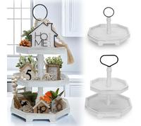 3 Tiered Tray Stand White Tier Serving Tray, Three Decorative Trays, Wooden Cupcake Stand 3 Tiered Farmhouse Tray for Home Decor(L 13.8” W 12.5” H 21.8”)