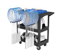 3-tiers Badminton Racket Storage Rack,Tennis Racket Storage Rack,Rolling Mobile Sports Equipment Cart,Holds 12 Rackets,for School Garage