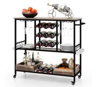 3 Tiers Bar Cart Home Serving Cart Industrial Rolling Beverage Cart
