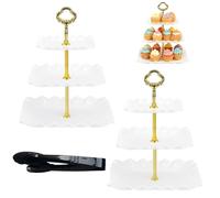 3 Tiers Cake Display Stand, 2 Pcs White Afternoon Tea Stands, 3 Tier Ceramic Cake Stand Plastic Cake Stands for Afternoon Tea Wedding Birthday Party