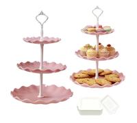 3 Tiers Cake Display Stand, 2PCS Party Server Plates Stands with 30 Dinner Plates, Reusable Afternoon Tea Stands for Baptism Baby Birth Blue Communion Wedding Graduation(Pink)