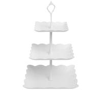 3 Tiers Cake Display Stand, White Afternoon Tea Stands, Plastic Square Cup Cake Fruit Dessert Party Server Plates Stands, Reusable Food Serving Platter Stand for Birthday, Wedding, Party