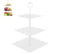 3 Tiers Cake Display Stand, White Afternoon Tea Stands, Plastic Square Cup Cake Fruit Dessert Party Server Plates Stands, Pick and Mix Stand,Reusable Food Serving Platter Stand for Birthday, Wedding
