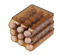 3 Tiers Egg Holder Multifunctional Saving Space Drawer Style Automatic Rolling Egg Container for Fridge Plastic Clear 7.05oz
