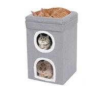 3 Tiers Foldable Cute Modern Cat Condo Cat House Gray Rectangular Indoor Cats Bed For Home Pet Shop, with Anti-slip Bottom, 39 * 39 * 64cm