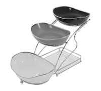 3-Tiers Fruit Serving Tray Fruit Basket Kitchen Fruit Bowl Storage Rack Oval Bowl Stand Pastry Vegetable Display Baskets Iron Frame+Acrylic Base Plate+Ceramics Bowls for Place Desserts Candies etc