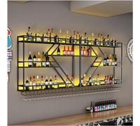 3 Tiers Large Wine Racks Wall Mounted with Led Lights, Bar Unit Floating Wine Display Shelves Iron Liquor Shelf, Hanging Goblet Rack for Home Bar Kitchen (Size:240x86x20cm/94.5x33.9x7.9in,Color:Black)