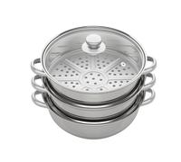 3 Tiers Steamer For Cooking, Stainless Steel 28cm Inner Diameter Steamer, Compatible with Gas Stove, Furnace, Induction, Electric Halogen, with Vented Glass Lid
