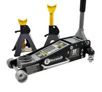3 Ton Hydraulic Low Profile Floor Jack and 3T Axle Stands RocwooD Aluminium Heavy Duty Car Trolley Jack Lift 100mm - 465mm Lifting Range Dual Piston Pump Wheels Non-slip Handle for Car Van Garage