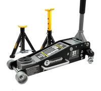 3 Ton Hydraulic Low Profile Floor Jack & Folding 3T Axle Stands RocwooD Aluminium Heavy Duty Car Trolley Jack Lift 100mm - 465mm Lifting Range Dual Piston Pump Wheels Non-slip Handle for Car