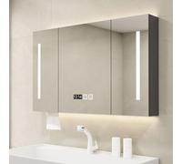 3-Tone LED Bathroom Mirror Cabinet with Touch Switch, Narrow Wall-Mounted Makeup Storage, Illuminated Wooden Mirror with Time Display for Stylish Bathroom Solutions.