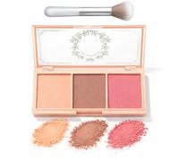3-Tone Matte Blusher Palette For Customisable Ch olour & Natural Glow - Velvet-Matte Powder With Brush For Everyday Makeup, Buildable Coverage In Soft Peach, Warm Taupe And Rose Pink Shades