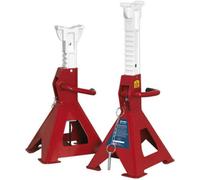 3 Tonne Auto Rise Ratchet Axle Stands - 510mm Height Cast Iron Support For Safe Vehicle Maintenance