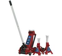 3 Tonne Hydraulic Trolley Jack - 515mm Max Height - 2 x Ratchet Axle Stands