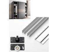 3-Track Sliding Door Rollers 60lb Capacity Adjustable Wheels for Wardrobe/Glass Doors,Upper & Lower Rail Replacement Kit with Silent Sliding Program(Natural,1.5meter/4.9ft)