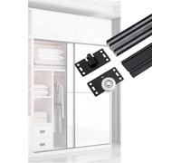 3-Track Sliding Door Rollers Kit, Adjustable Wheels for Wardrobe Cabinet Glass Doors, Upper & Lower Rail Replacement with Silent Sliding Program(Black,4.59ft)