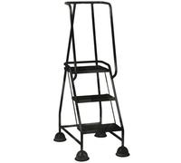 3 Tread Portable Safety Ladder With Wheels - Black Mobile Warehouse Steps