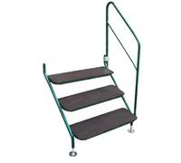 3 Tread Step Green with Handrail Bolt On Stainless Steel for Static Caravan