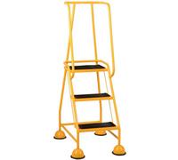 3-Tread Yellow Mobile Warehouse Steps - Portable Safety Ladder With Wheels