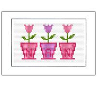 3 Tulip Flower Pots (NAN), Nanny/Gran Birthday - 14 Count Cross Stitch Card Kit