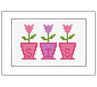 3 Tulip Flower Pots (SIS), Sister Birthday - 14 Count Cross Stitch Card Kit