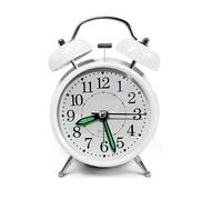 3'' Twin Bell Alarm Clock - Loud Alarm - Retro/Vintage/Old Fashion Look - Great for Heavy Sleepers - Non Ticking - Battery Operated Quartz Analog Clock (White)