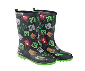 (3 UK, Black/Green) Minecraft Boys Icons Wellington Boots