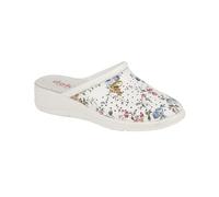 (3 UK) Dek Floral Coated Womens Leather Slippers White