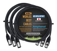 3 Units - 1 Meter - Canare L-4E6S, Star Quad Balanced Male to Female Microphone Cables with Amphenol AX3M & AX3F Silver XLR Connectors - Custom Made by WORLDS BEST CABLES