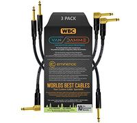 3 Units - 25 CM - Van Damme Pro Grade Classic XKE - Premium Ultra-Flexible Multi-Shielded Guitar Instrument Effects Patch Cable w/Eminence Straight & Angled Gold 6.35mm TS Plugs & Staggered Boots