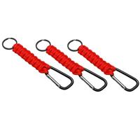 3 units Large Heavy Duty Webbed Knotted Nylon Rope Identification Key Ring Clip on Handel loops Fob. (Red=3)