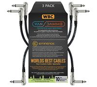 3 Units - Van Damme Pro Grade Classic XKE - 10 cm - Ultra-Flexible Multi-Shielded Guitar Bass Effects Instrument, Pedal Stomp Patch Cable - w/Low-Profile, R/Angled Pancake (6.35mm) TS Connectors